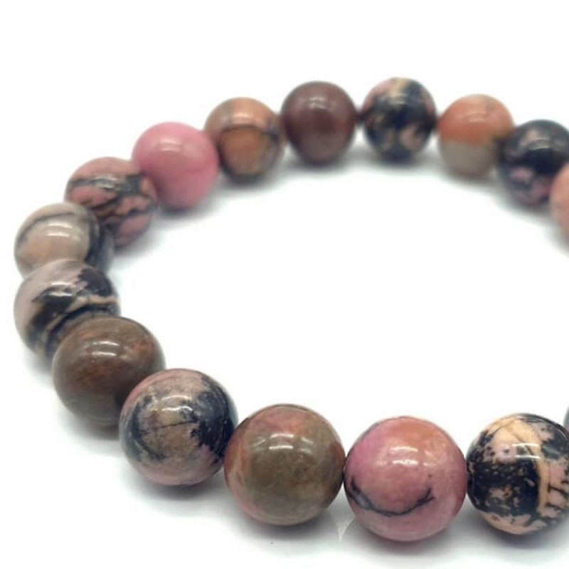 Bracelet 'Black Line' Rhodonite perles 10mm