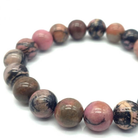 Bracelet 'Black Line' Rhodonite perles 10mm