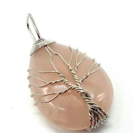 Pendentif Arbre de Vie - Quartz Rose 4cm