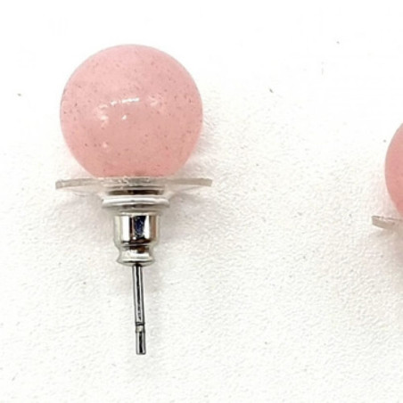 Boucles d'oreilles Perle Quartz Rose 10mm