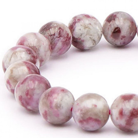 BRACELET BOULE 10MM TOURMALINE ROSE SUR QUARTZ A+ (10-11MM)