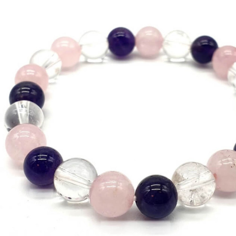 Bracelet Améthyste, Cristal, Quartz Rose perles 8mm