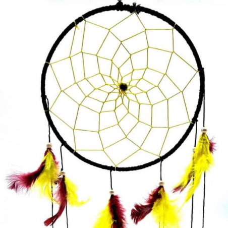 Attrape-rêves plumes jaune/bordeaux