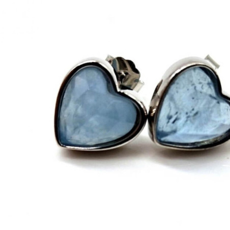 Boucles d'oreilles Argent 925 Aigue Marine Coeur