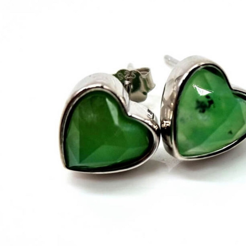 Boucles d'oreilles Argent 925 Jade Verte Coeur