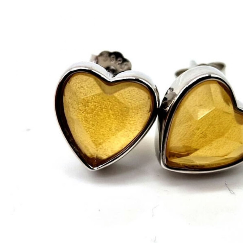 Boucles d'oreilles Argent 925 Citrine Coeur