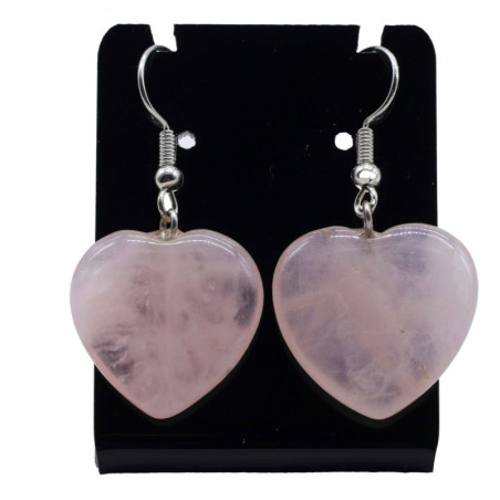 Boucles d'oreilles Coeur Quartz Rose 4cm