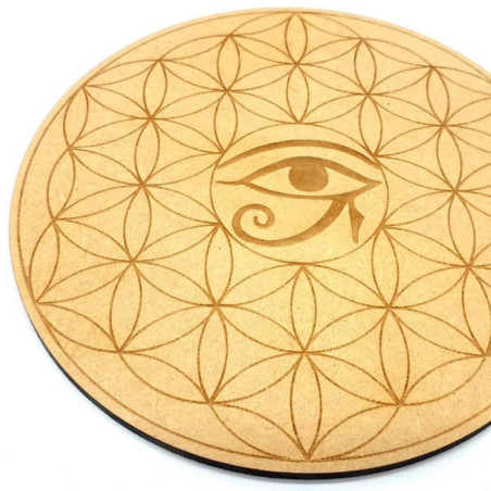 Plaque Bois Oeil d'Horus Fleur de Vie 15cm