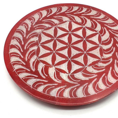 Porte-Encens Pierre Rond Fleur de Vie Rouge 10cm