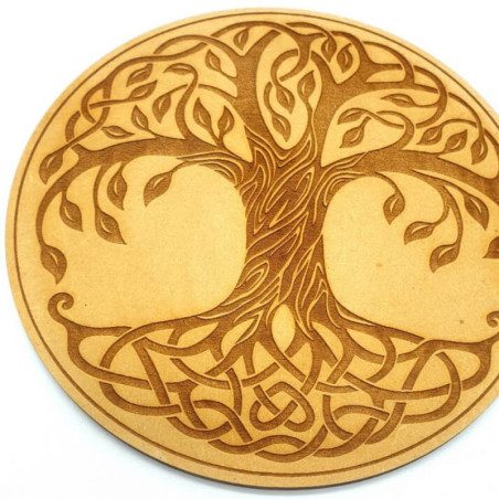 Plaque Bois Arbre de Vie Gravé 15cm